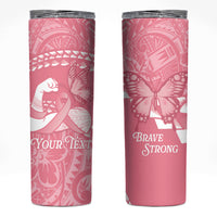 Personalised Polynesia Breast Cancer Awareness Skinny Tumbler Brave Strong Butterfly Pink Ribbon LT14 Pink - Polynesian Pride