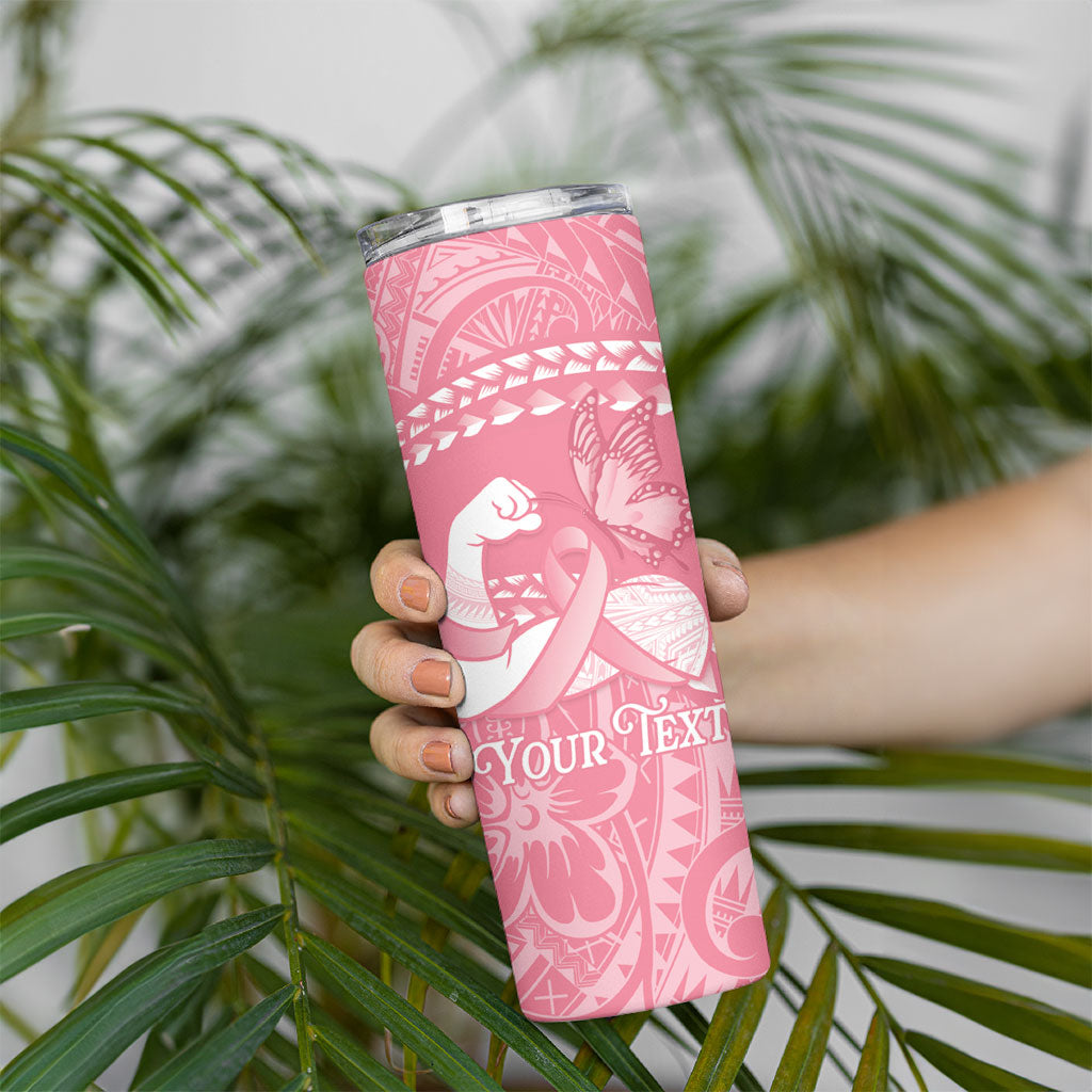 Personalised Polynesia Breast Cancer Awareness Skinny Tumbler Brave Strong Butterfly Pink Ribbon LT14 - Polynesian Pride