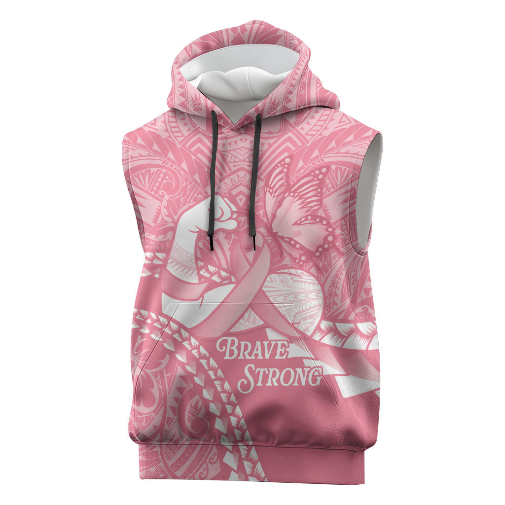 Personalised Polynesia Breast Cancer Awareness Sleeveless Hoodie Brave Strong Butterfly Pink Ribbon