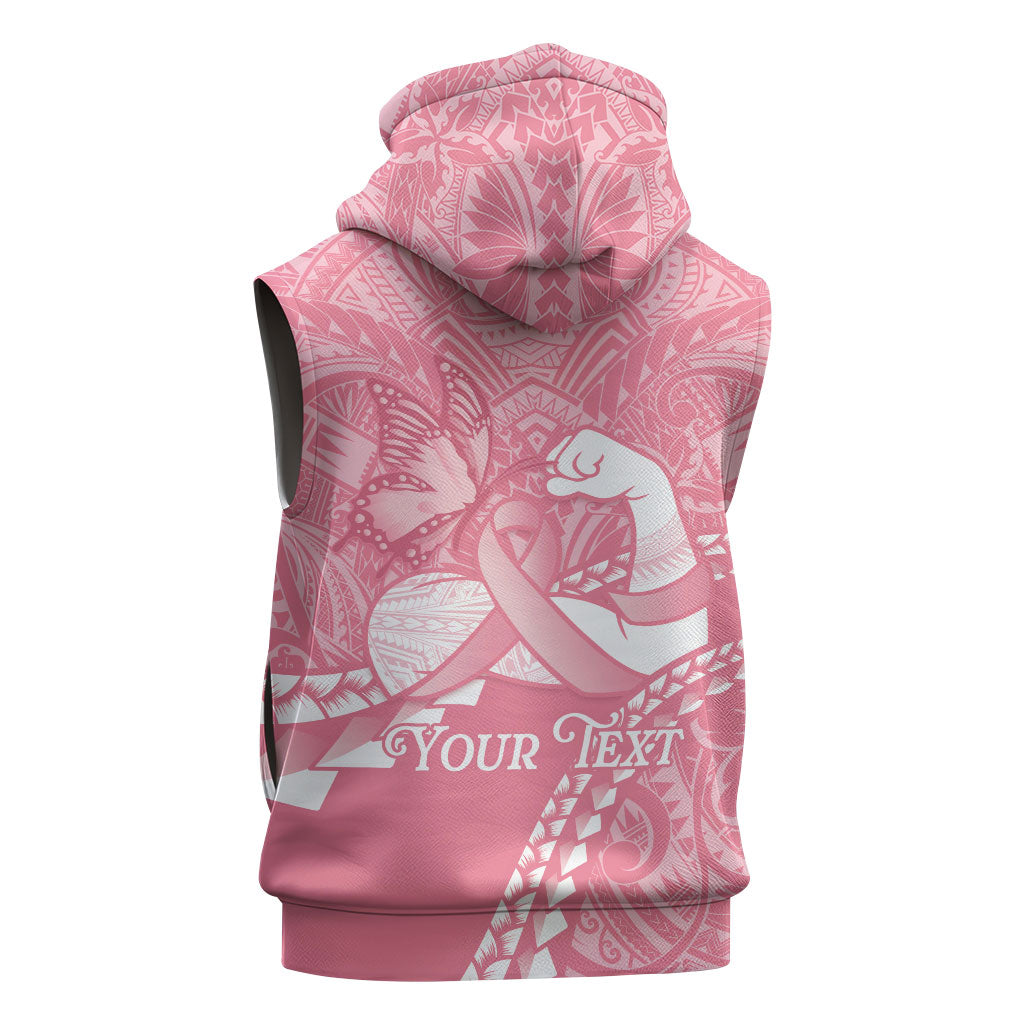 Personalised Polynesia Breast Cancer Awareness Sleeveless Hoodie Brave Strong Butterfly Pink Ribbon