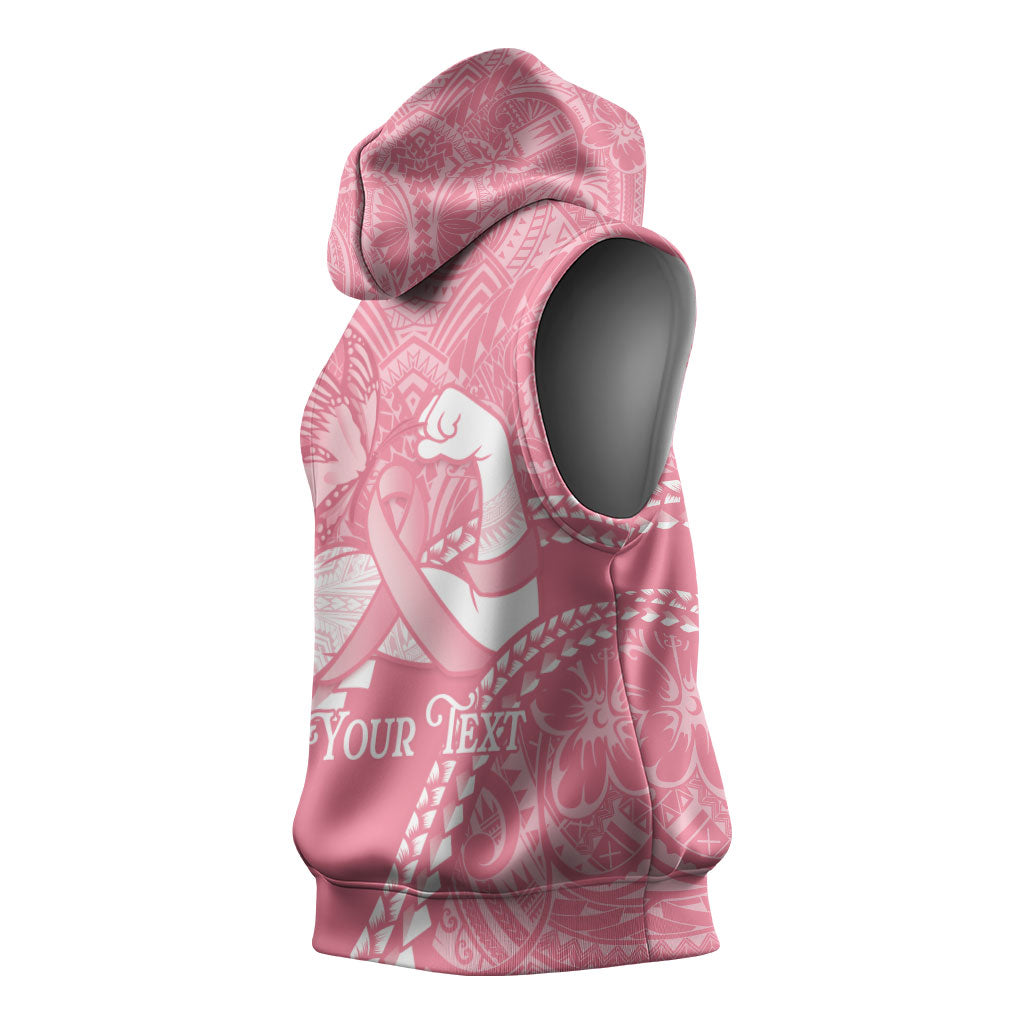 Personalised Polynesia Breast Cancer Awareness Sleeveless Hoodie Brave Strong Butterfly Pink Ribbon