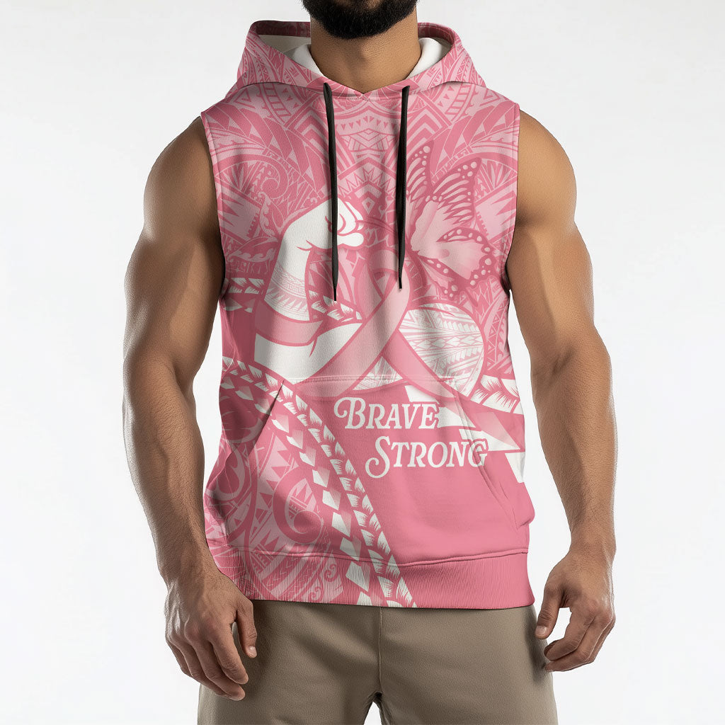 Personalised Polynesia Breast Cancer Awareness Sleeveless Hoodie Brave Strong Butterfly Pink Ribbon