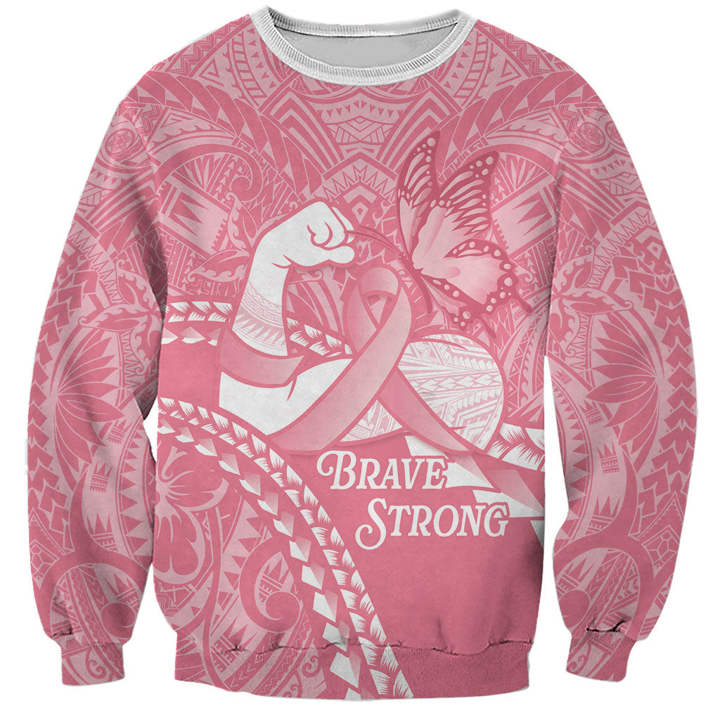 Personalised Polynesia Breast Cancer Awareness Sweatshirt Brave Strong Butterfly Pink Ribbon LT14 Unisex Pink - Polynesian Pride
