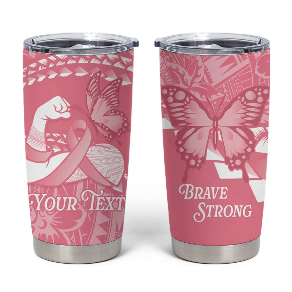Personalised Polynesia Breast Cancer Awareness Tumbler Cup Brave Strong Butterfly Pink Ribbon LT14 Pink - Polynesian Pride