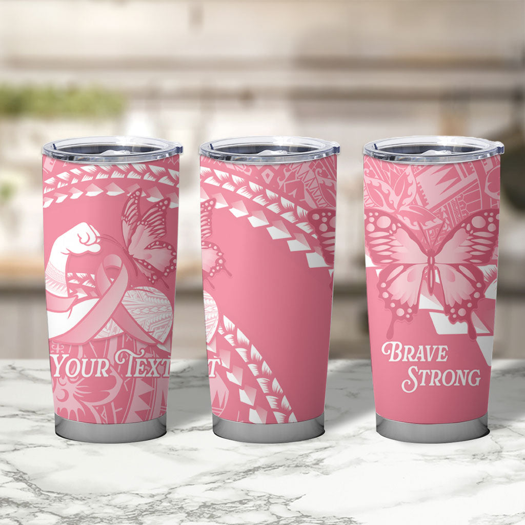 Personalised Polynesia Breast Cancer Awareness Tumbler Cup Brave Strong Butterfly Pink Ribbon LT14 - Polynesian Pride