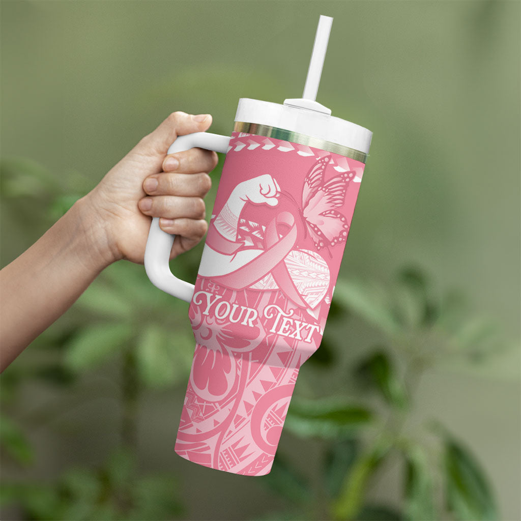 Personalised Polynesia Breast Cancer Awareness Tumbler With Handle Brave Strong Butterfly Pink Ribbon LT14 - Polynesian Pride