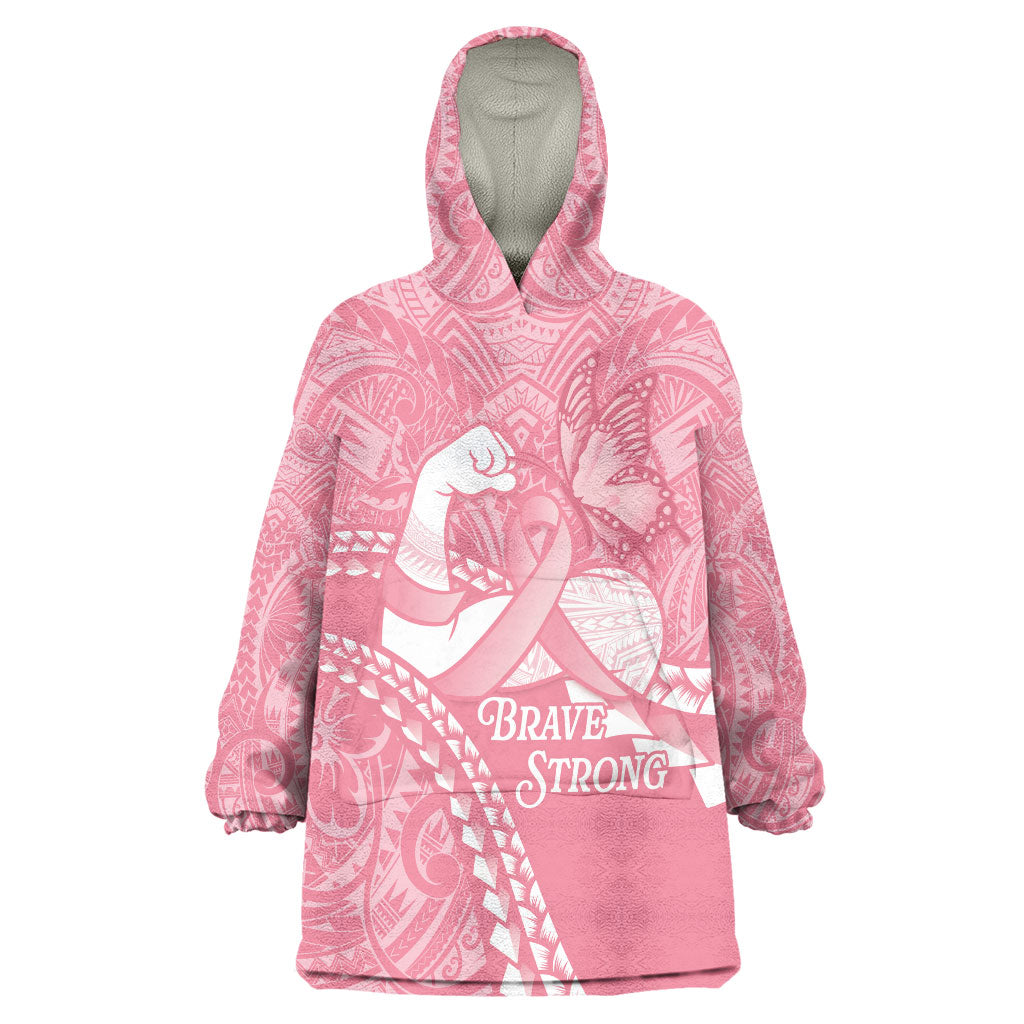 Personalised Polynesia Breast Cancer Awareness Wearable Blanket Hoodie Brave Strong Butterfly Pink Ribbon