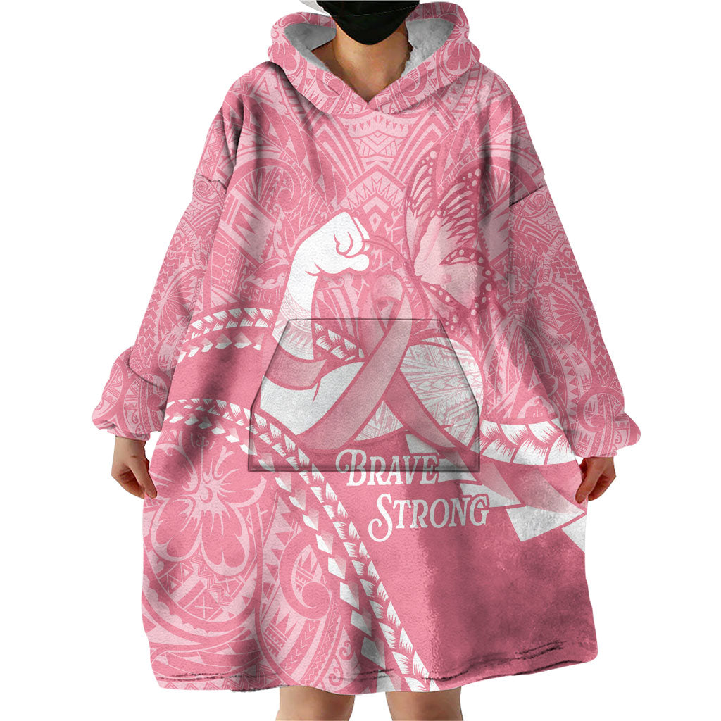 Personalised Polynesia Breast Cancer Awareness Wearable Blanket Hoodie Brave Strong Butterfly Pink Ribbon