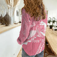 Personalised Polynesia Breast Cancer Awareness Women Casual Shirt Brave Strong Butterfly Pink Ribbon LT14 - Polynesian Pride