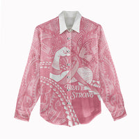 Personalised Polynesia Breast Cancer Awareness Women Casual Shirt Brave Strong Butterfly Pink Ribbon LT14 - Polynesian Pride