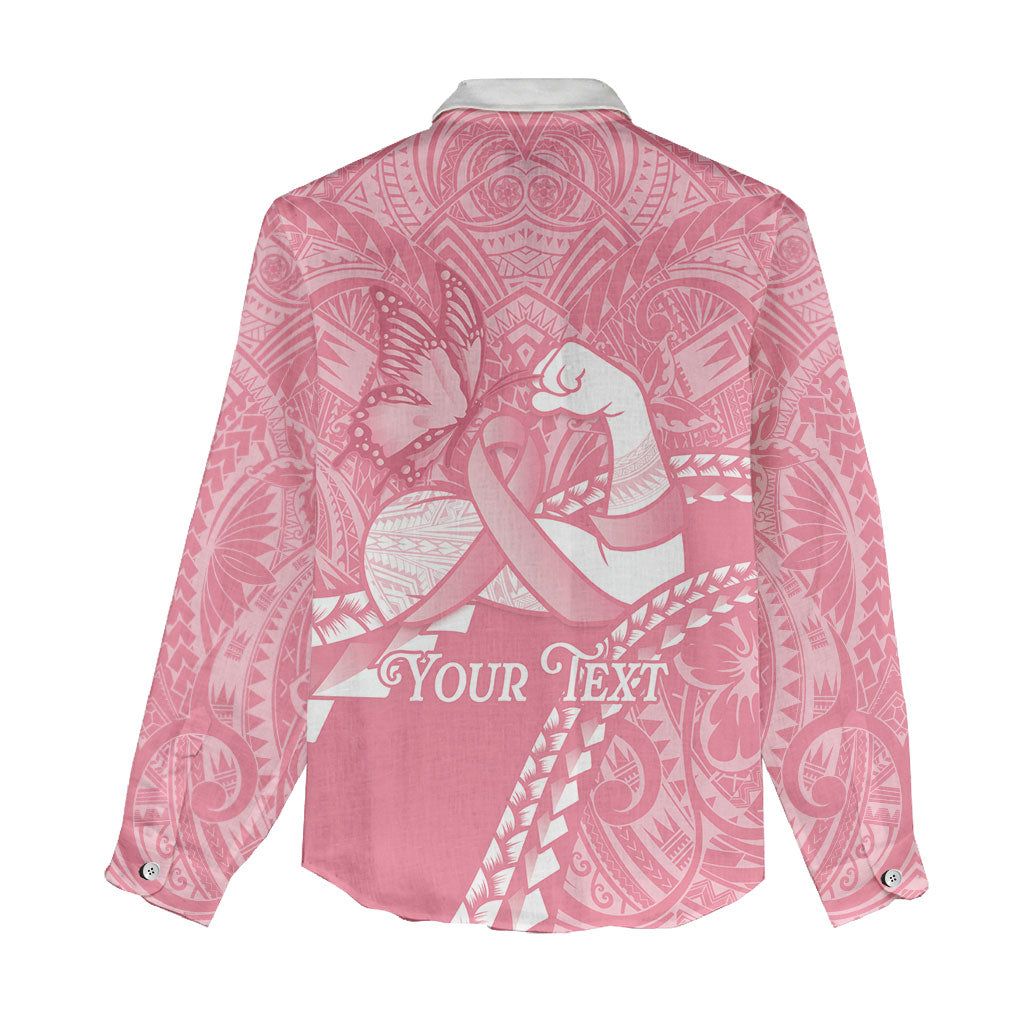 Personalised Polynesia Breast Cancer Awareness Women Casual Shirt Brave Strong Butterfly Pink Ribbon LT14 - Polynesian Pride