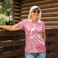 Personalised Polynesia Breast Cancer Awareness Women Polo Shirt Brave Strong Butterfly Pink Ribbon LT14 - Polynesian Pride