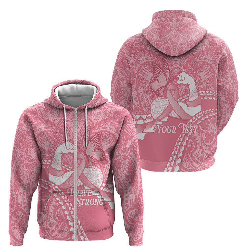 Personalised Polynesia Breast Cancer Awareness Zip Hoodie Brave Strong Butterfly Pink Ribbon LT14 - Polynesian Pride