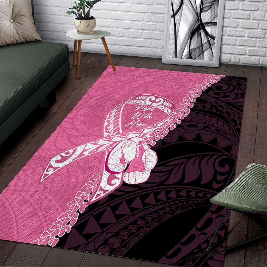 Polynesia Breast Cancer Awareness Area Rug Fight With Hope Pink Ribbon Boxing Gloves