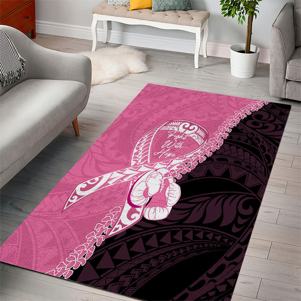Polynesia Breast Cancer Awareness Area Rug Fight With Hope Pink Ribbon Boxing Gloves