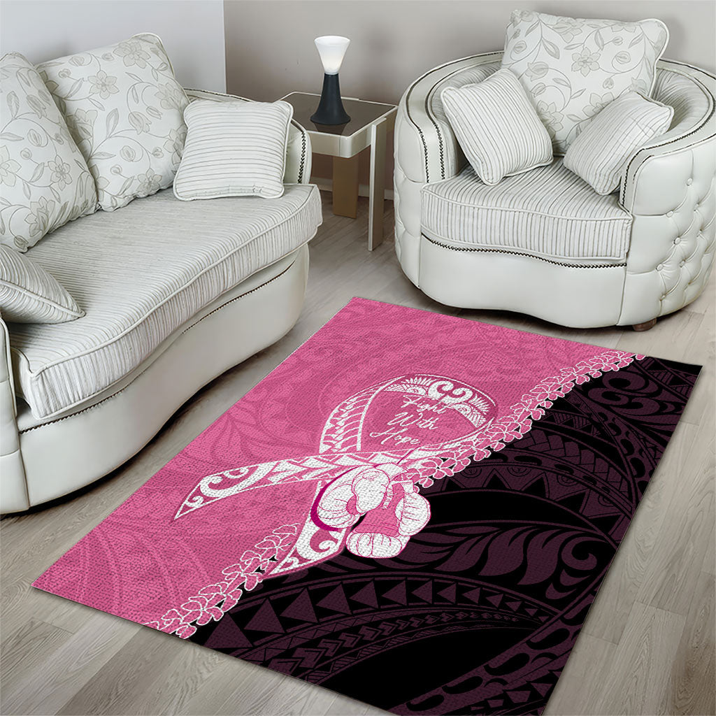 Polynesia Breast Cancer Awareness Area Rug Fight With Hope Pink Ribbon Boxing Gloves