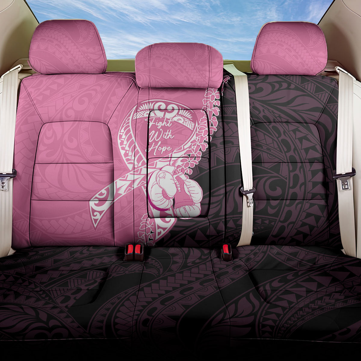 Polynesia Breast Cancer Awareness Back Car Seat Cover Fight With Hope Pink Ribbon Boxing Gloves