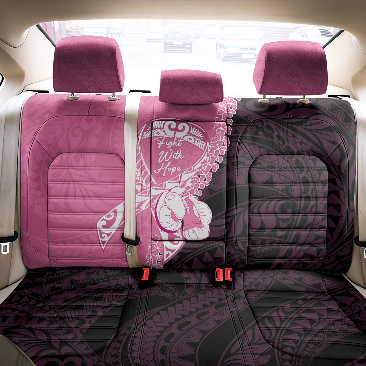 Polynesia Breast Cancer Awareness Back Car Seat Cover Fight With Hope Pink Ribbon Boxing Gloves
