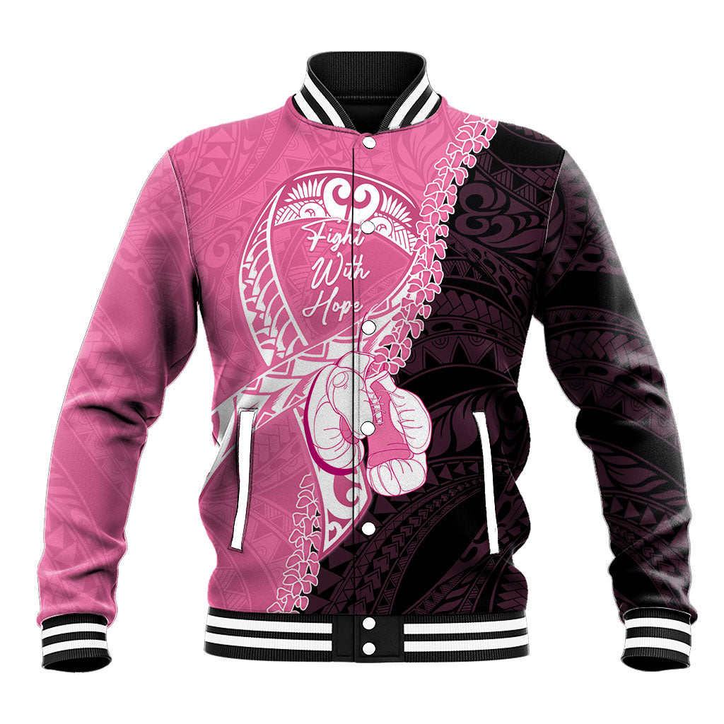Personalised Polynesia Breast Cancer Awareness Baseball Jacket Fight With Hope Pink Ribbon Boxing Gloves