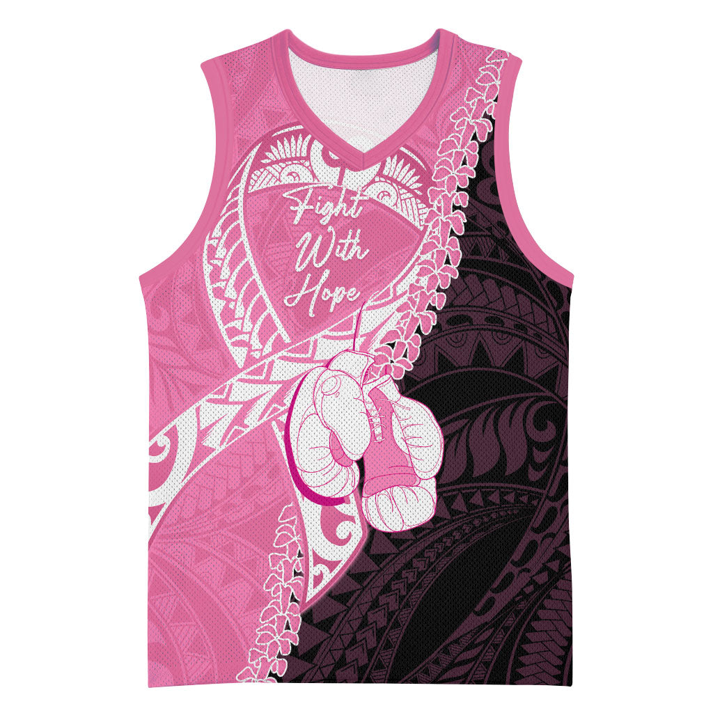 Personalised Polynesia Breast Cancer Awareness Basketball Jersey Fight With Hope Pink Ribbon Boxing Gloves