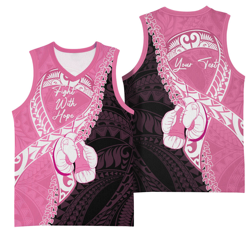 Personalised Polynesia Breast Cancer Awareness Basketball Jersey Fight With Hope Pink Ribbon Boxing Gloves