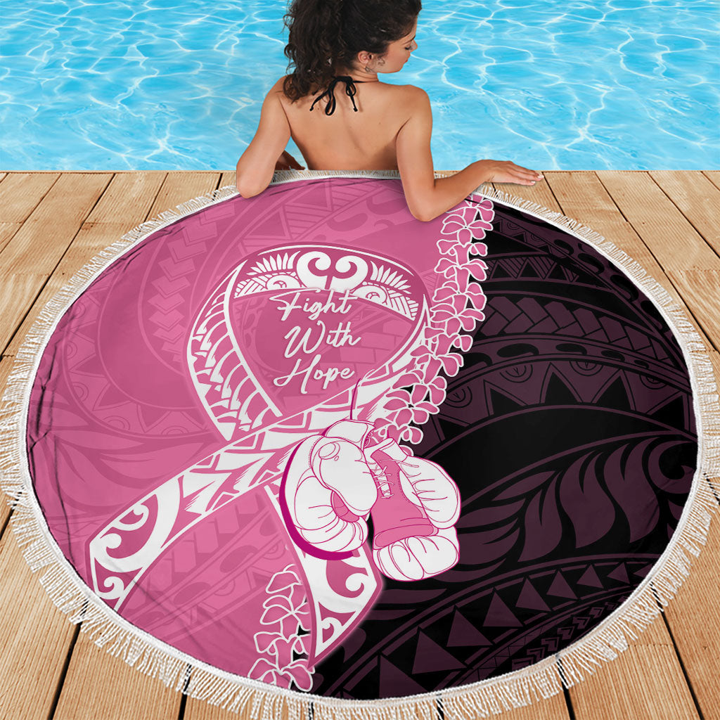 Polynesia Breast Cancer Awareness Beach Blanket Fight With Hope Pink Ribbon Boxing Gloves