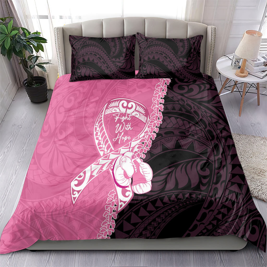 Polynesia Breast Cancer Awareness Bedding Set Fight With Hope Pink Ribbon Boxing Gloves