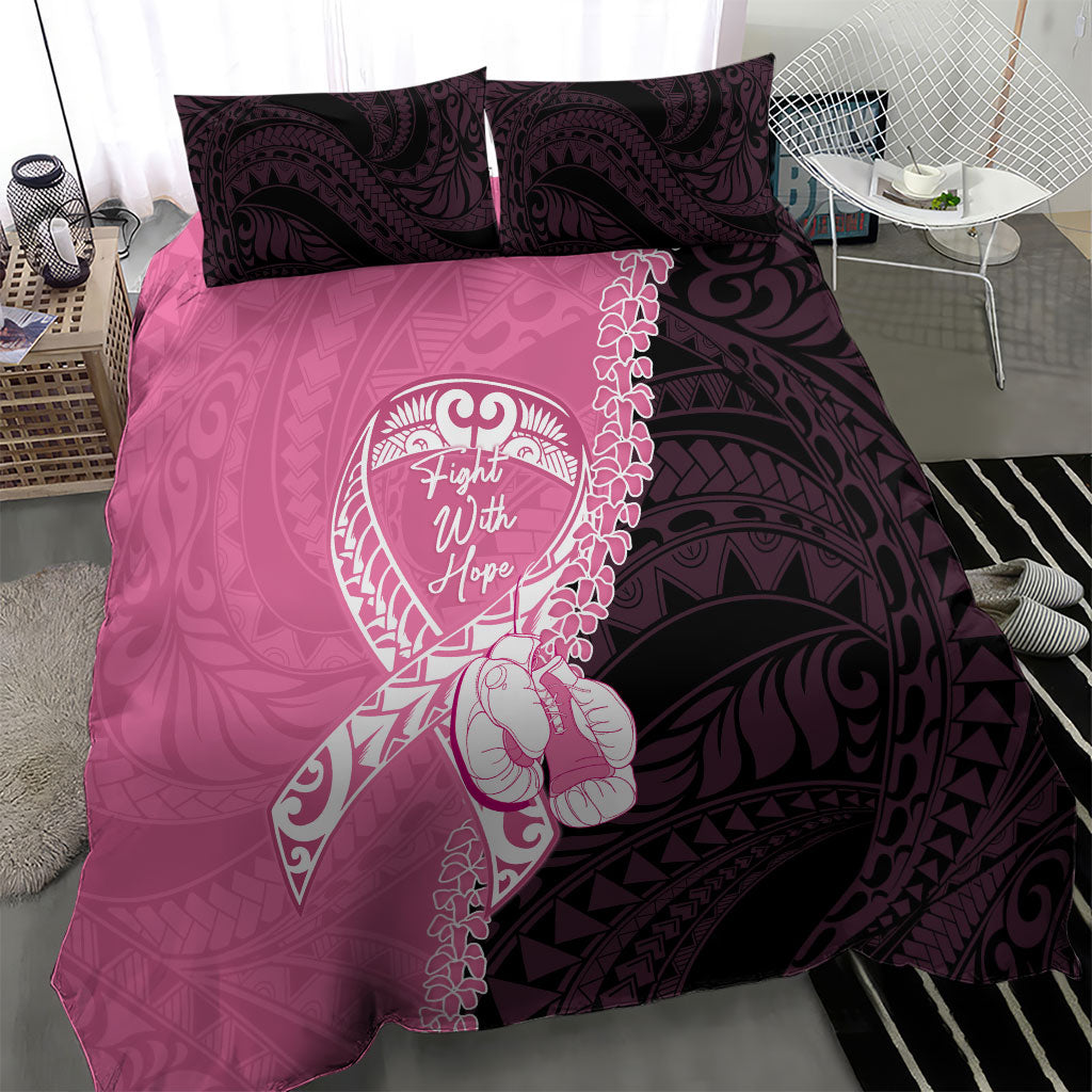 Polynesia Breast Cancer Awareness Bedding Set Fight With Hope Pink Ribbon Boxing Gloves