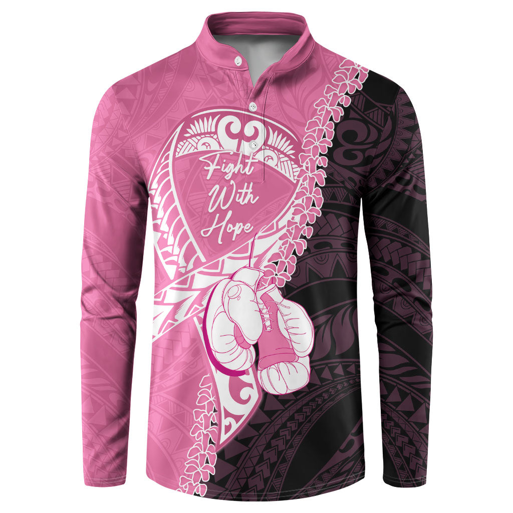 Personalised Polynesia Breast Cancer Awareness Button Sweatshirt Fight With Hope Pink Ribbon Boxing Gloves