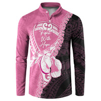 Personalised Polynesia Breast Cancer Awareness Button Sweatshirt Fight With Hope Pink Ribbon Boxing Gloves