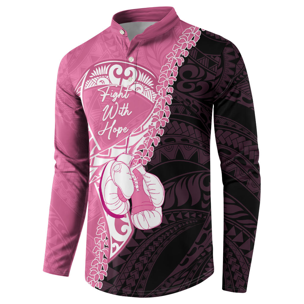 Personalised Polynesia Breast Cancer Awareness Button Sweatshirt Fight With Hope Pink Ribbon Boxing Gloves