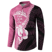 Personalised Polynesia Breast Cancer Awareness Button Sweatshirt Fight With Hope Pink Ribbon Boxing Gloves