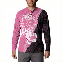Personalised Polynesia Breast Cancer Awareness Button Sweatshirt Fight With Hope Pink Ribbon Boxing Gloves