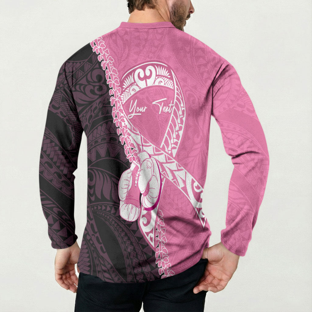 Personalised Polynesia Breast Cancer Awareness Button Sweatshirt Fight With Hope Pink Ribbon Boxing Gloves