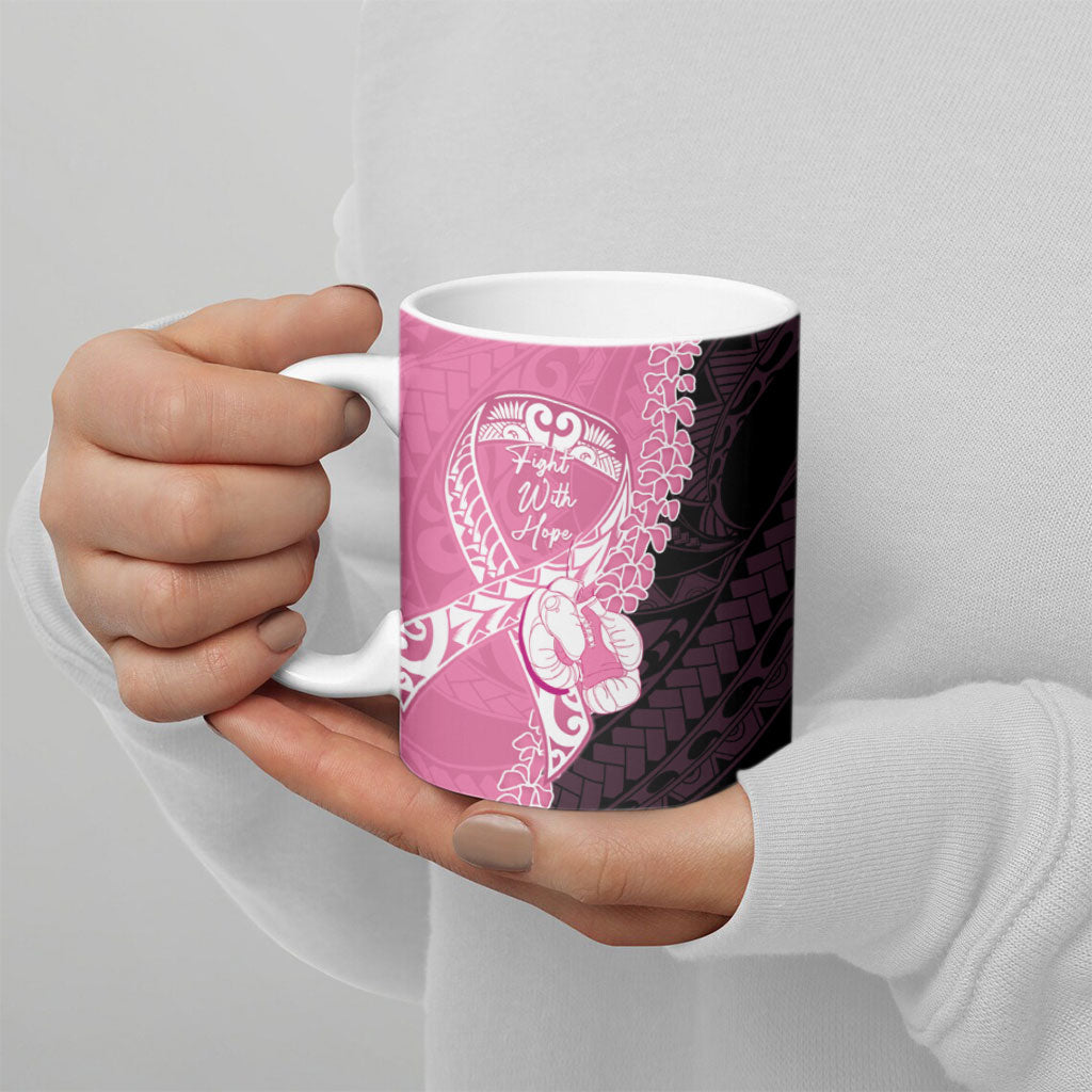 Personalised Polynesia Breast Cancer Awareness Ceramic Mug Fight With Hope Pink Ribbon Boxing Gloves