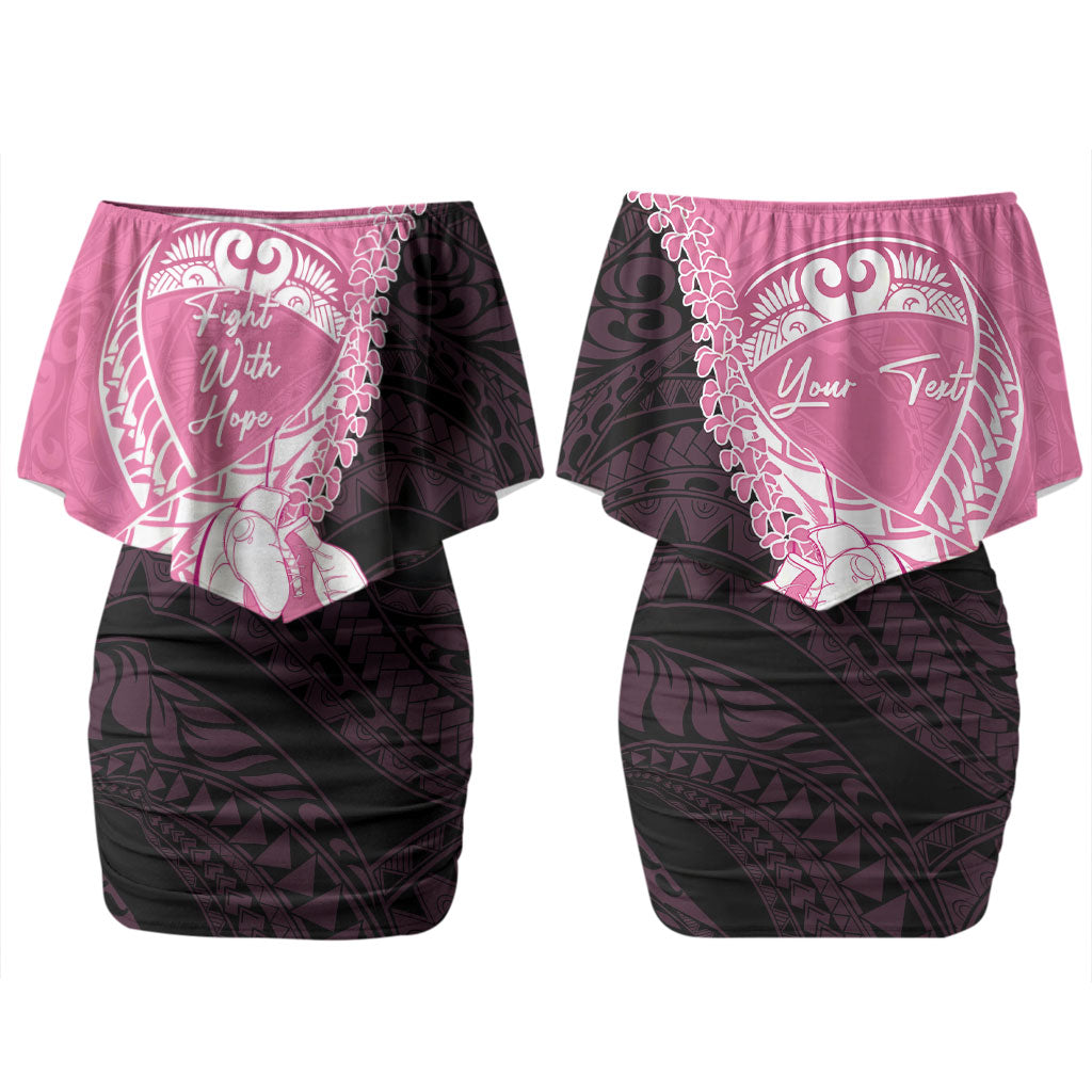 Personalised Polynesia Breast Cancer Awareness Couples Matching Off Shoulder Short Dress and Long Sleeve Button Shirt Fight With Hope Pink Ribbon Boxing Gloves