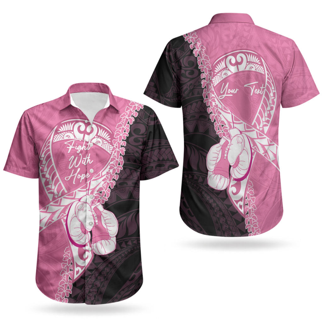 Personalised Polynesia Breast Cancer Awareness Couples Matching Tank Maxi Dress and Hawaiian Shirt Fight With Hope Pink Ribbon Boxing Gloves