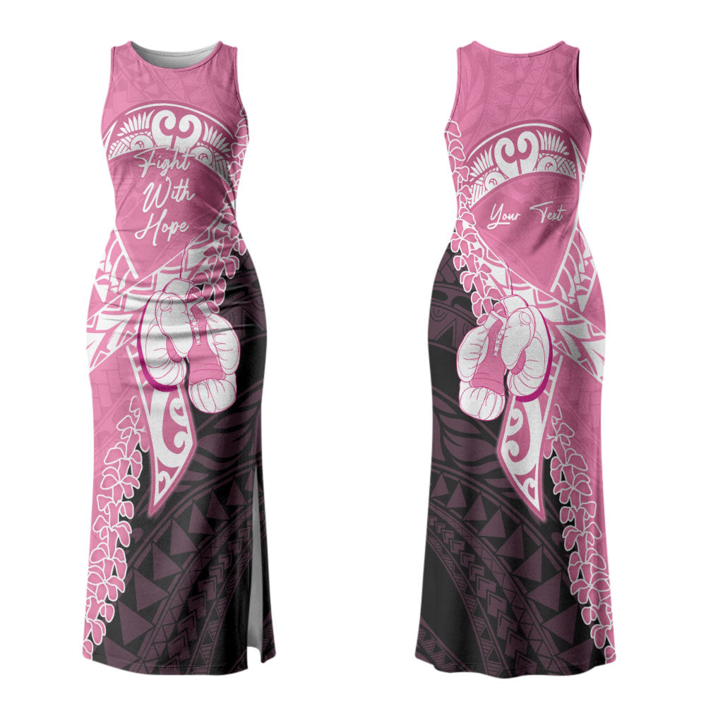 Personalised Polynesia Breast Cancer Awareness Couples Matching Tank Maxi Dress and Long Sleeve Button Shirt Fight With Hope Pink Ribbon Boxing Gloves