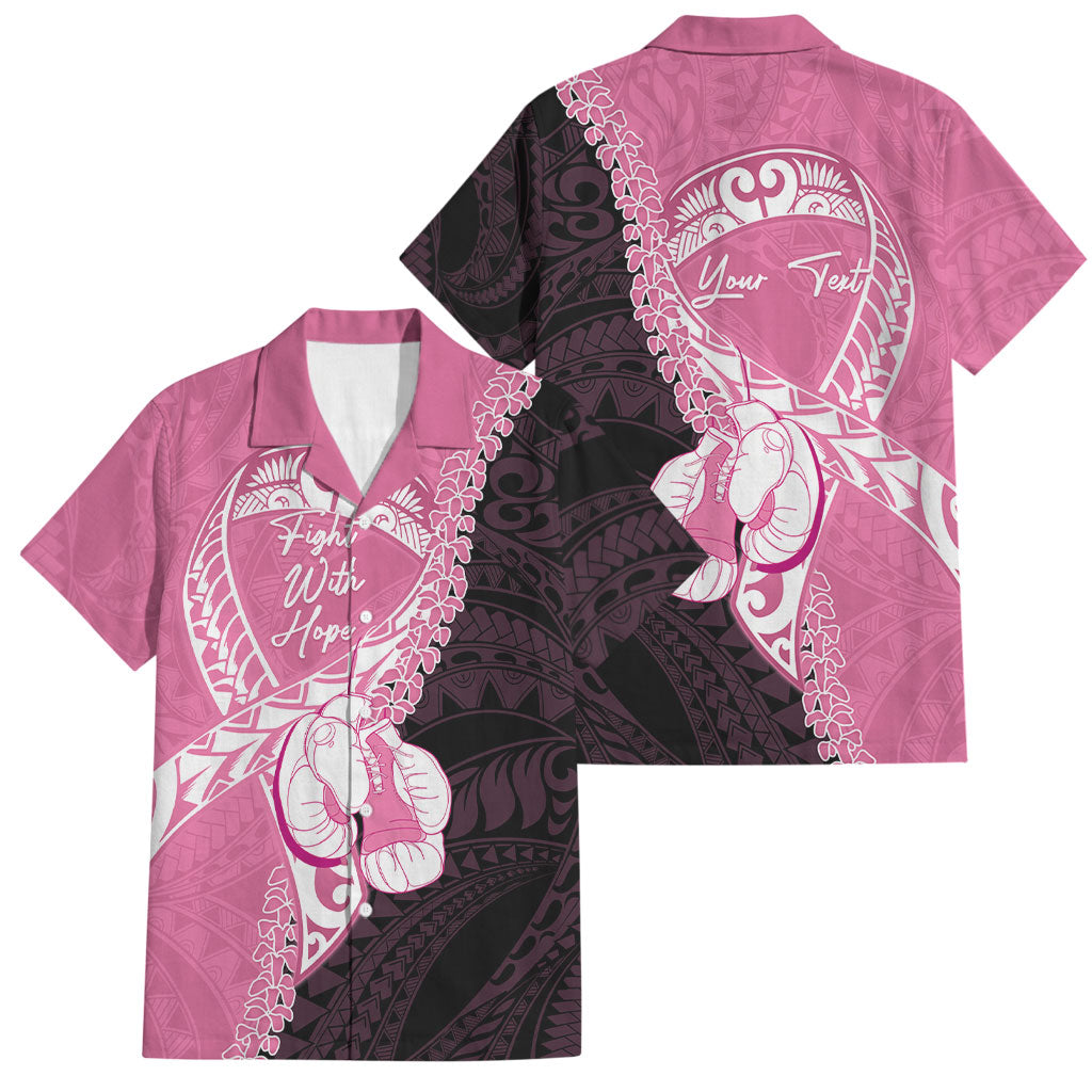 Personalised Polynesia Breast Cancer Awareness Family Matching Off The Shoulder Long Sleeve Dress and Hawaiian Shirt Fight With Hope Pink Ribbon Boxing Gloves