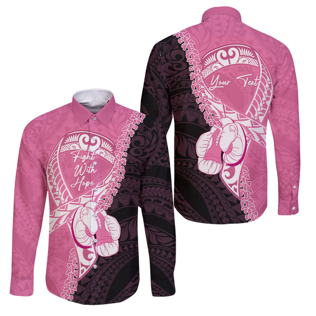 Personalised Polynesia Breast Cancer Awareness Family Matching Off Shoulder Maxi Dress and Hawaiian Shirt Fight With Hope Pink Ribbon Boxing Gloves