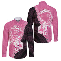 Personalised Polynesia Breast Cancer Awareness Family Matching Off Shoulder Maxi Dress and Hawaiian Shirt Fight With Hope Pink Ribbon Boxing Gloves