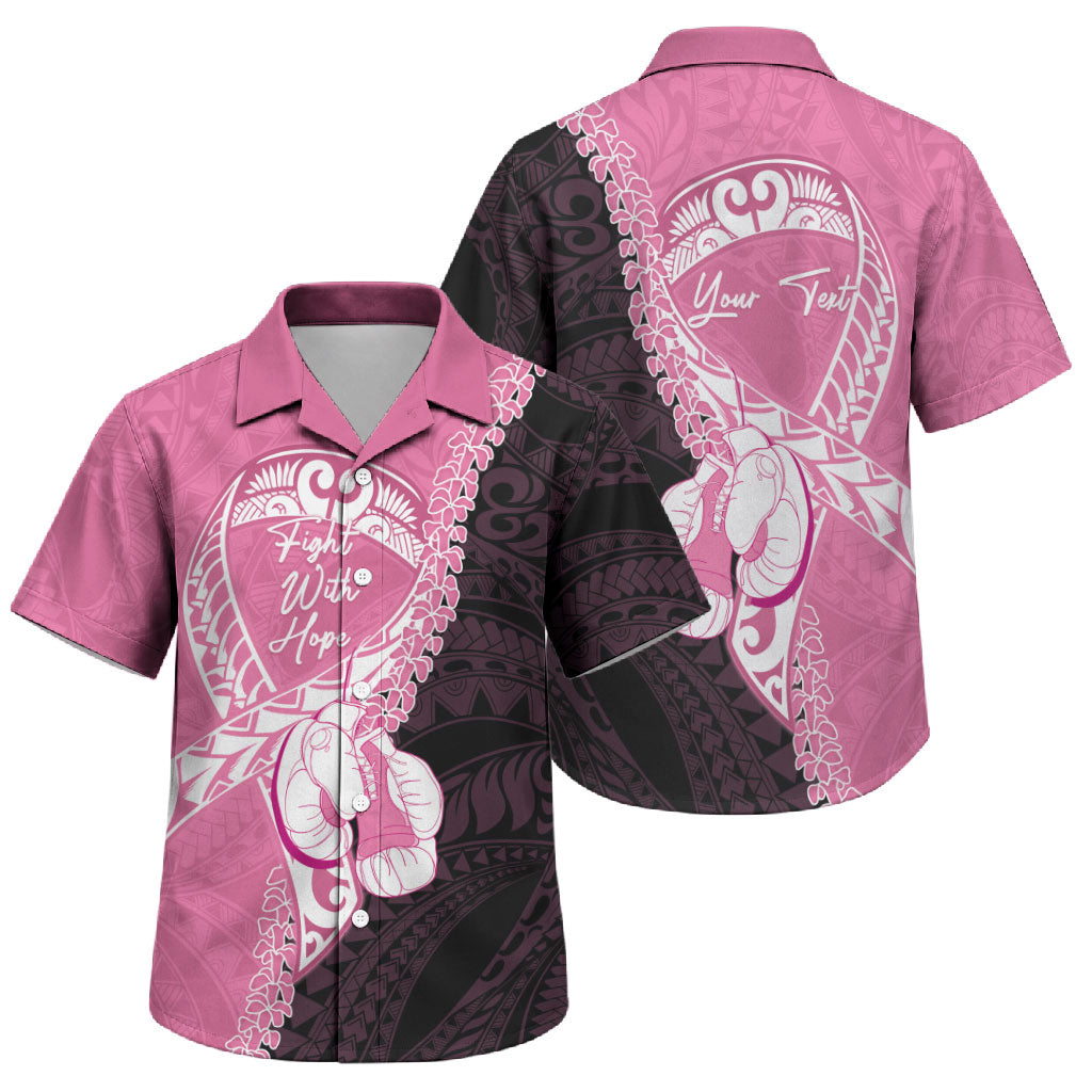 Personalised Polynesia Breast Cancer Awareness Family Matching Off Shoulder Maxi Dress and Hawaiian Shirt Fight With Hope Pink Ribbon Boxing Gloves
