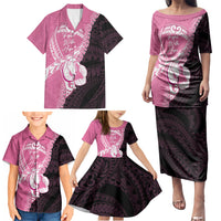 Personalised Polynesia Breast Cancer Awareness Family Matching Puletasi and Hawaiian Shirt Fight With Hope Pink Ribbon Boxing Gloves