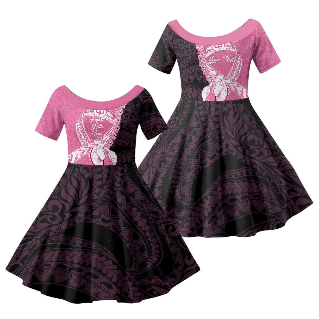 Personalised Polynesia Breast Cancer Awareness Family Matching Tank Maxi Dress and Hawaiian Shirt Fight With Hope Pink Ribbon Boxing Gloves