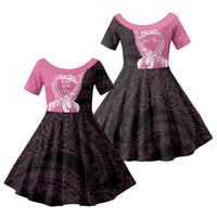 Personalised Polynesia Breast Cancer Awareness Family Matching Tank Maxi Dress and Hawaiian Shirt Fight With Hope Pink Ribbon Boxing Gloves