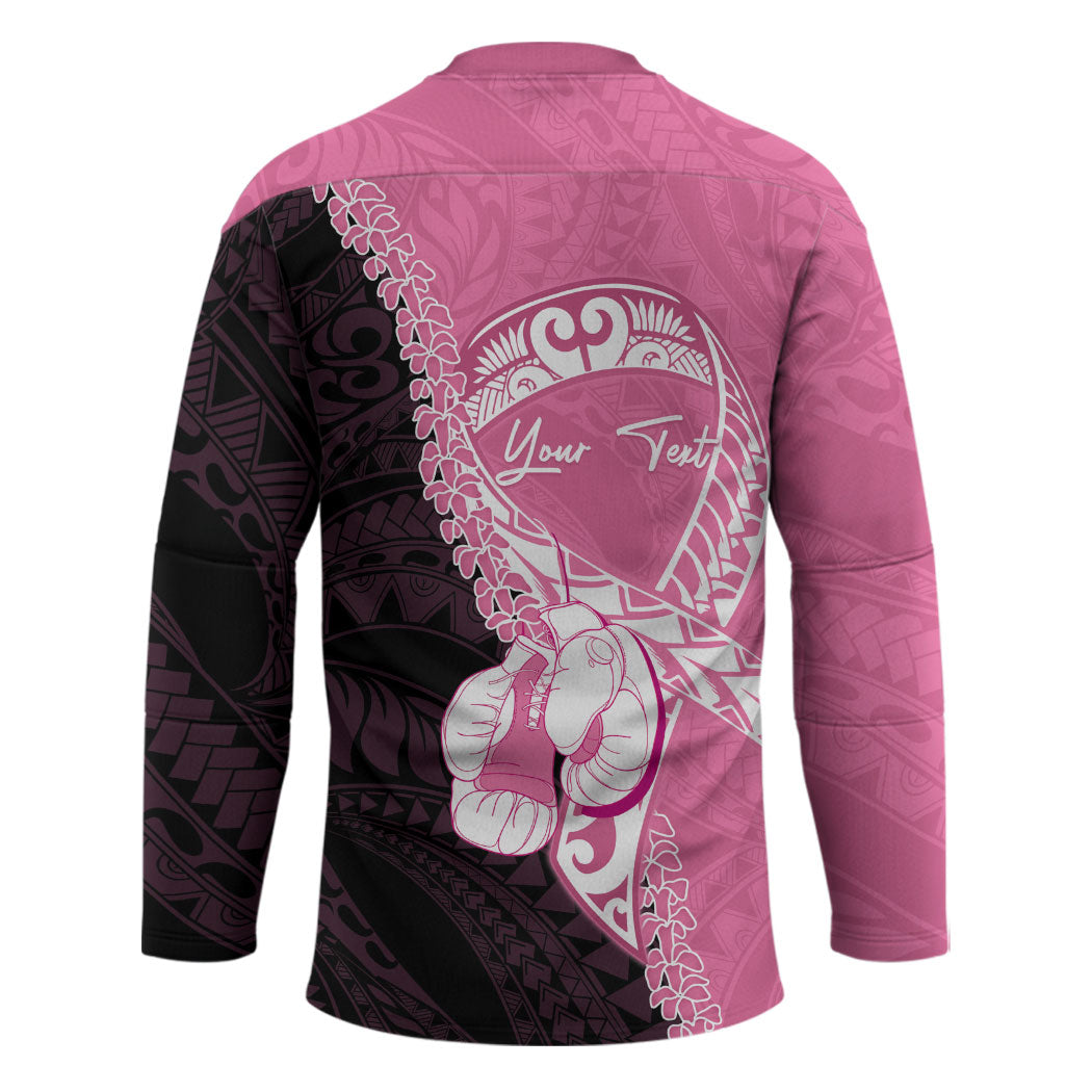 Personalised Polynesia Breast Cancer Awareness Hockey Jersey Fight With Hope Pink Ribbon Boxing Gloves