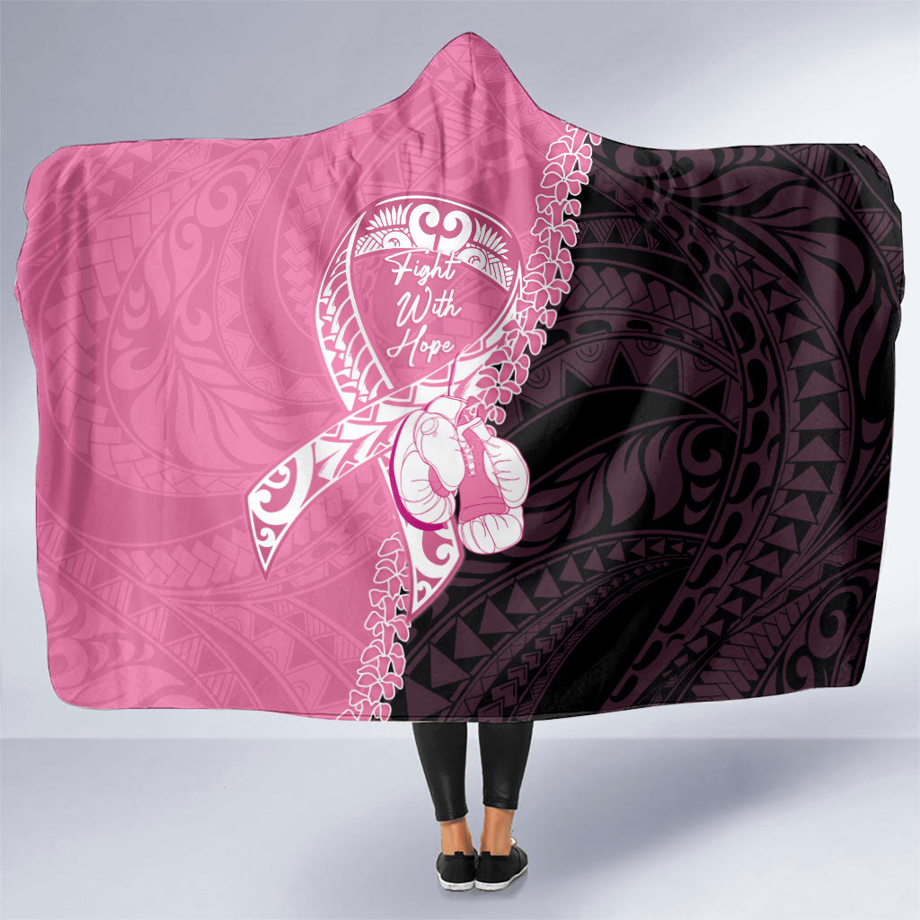 Polynesia Breast Cancer Awareness Hooded Blanket Fight With Hope Pink Ribbon Boxing Gloves