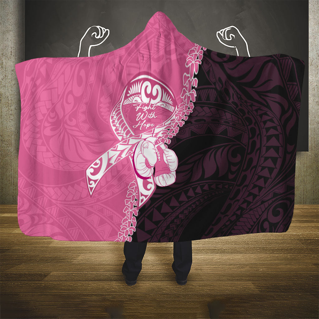 Polynesia Breast Cancer Awareness Hooded Blanket Fight With Hope Pink Ribbon Boxing Gloves