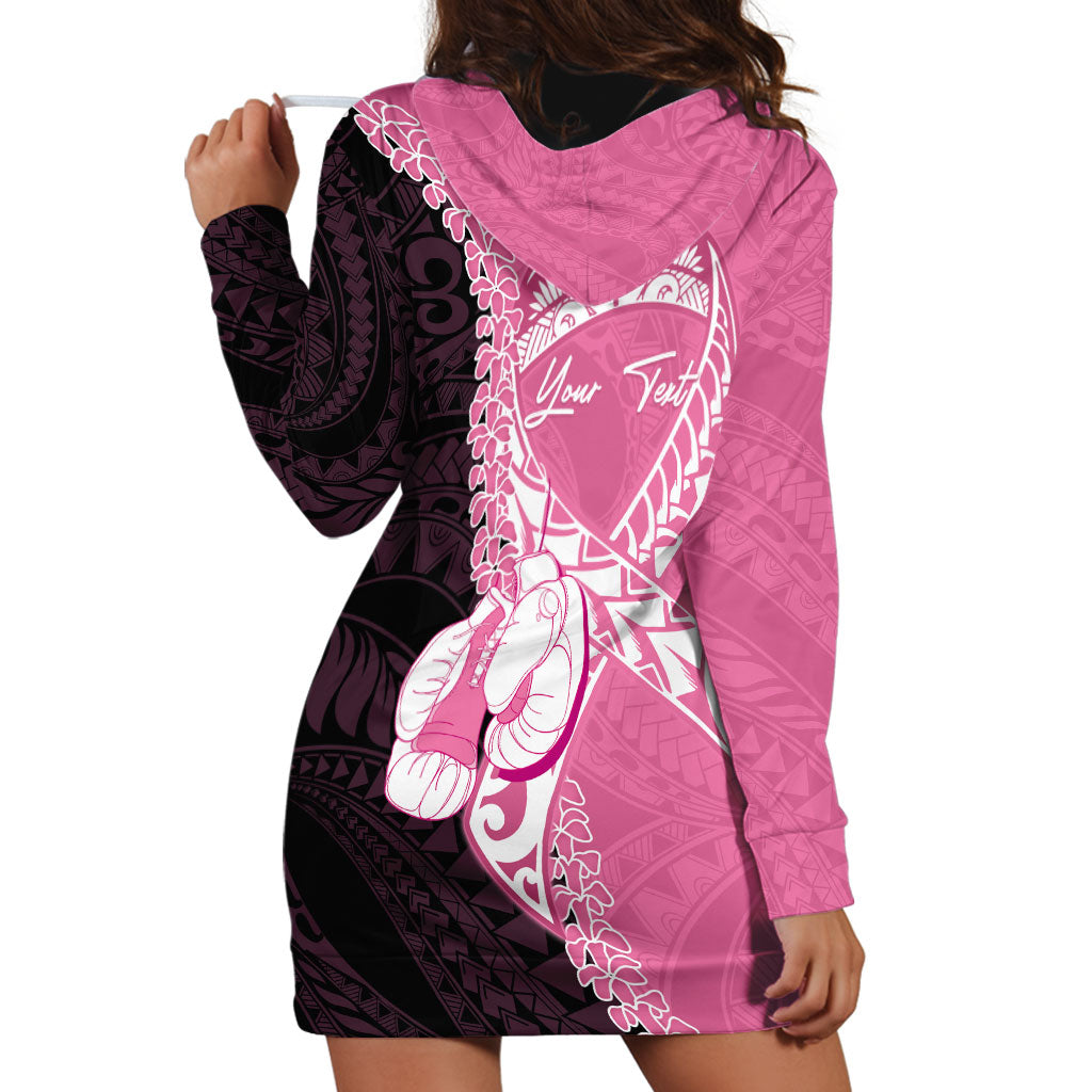 Personalised Polynesia Breast Cancer Awareness Hoodie Dress Fight With Hope Pink Ribbon Boxing Gloves