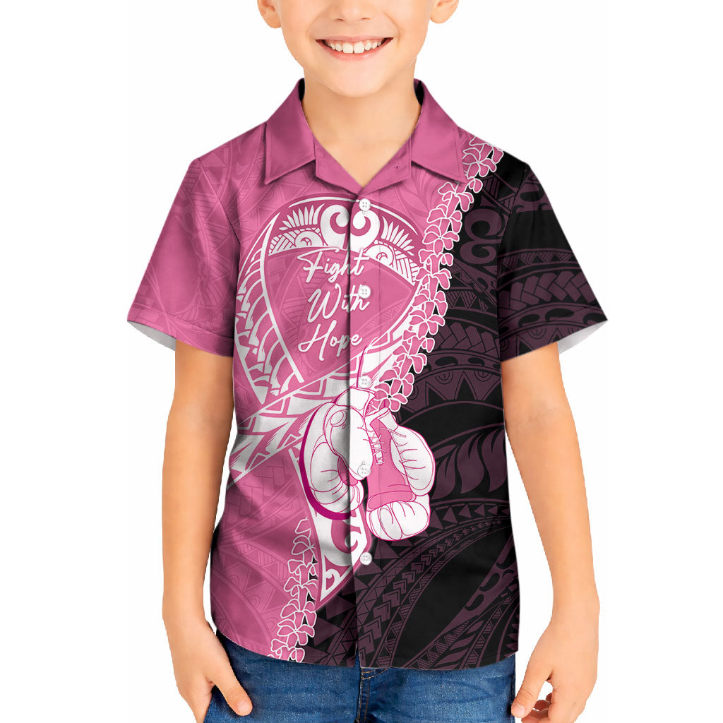 Personalised Polynesia Breast Cancer Awareness Kid Hawaiian Shirt Fight With Hope Pink Ribbon Boxing Gloves